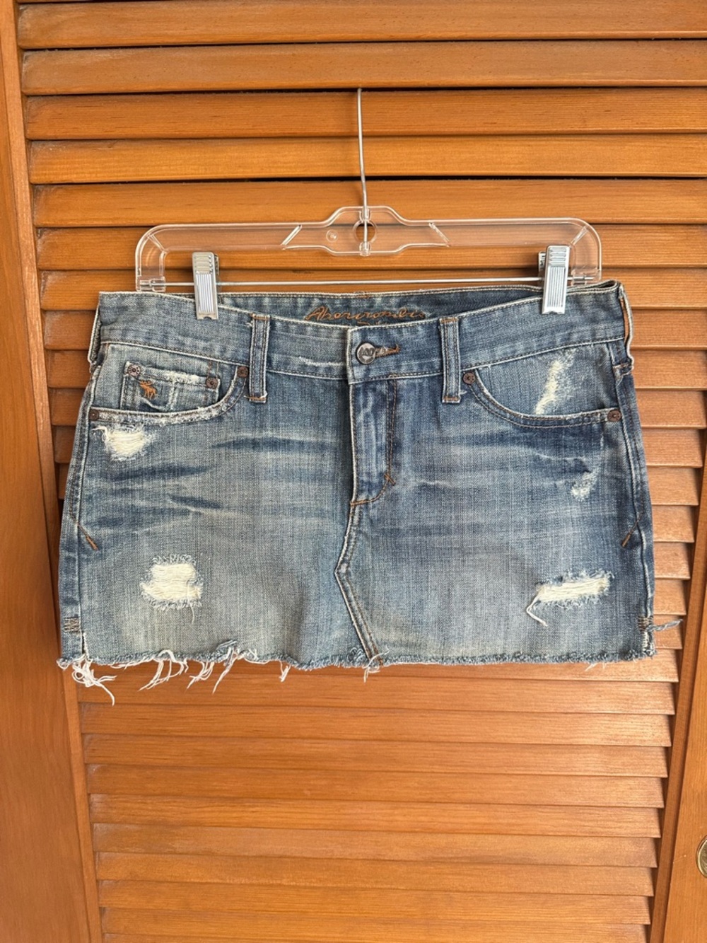Y2K Abercrombie & Fitch Distressed Light Blue Denim Mini Skirt